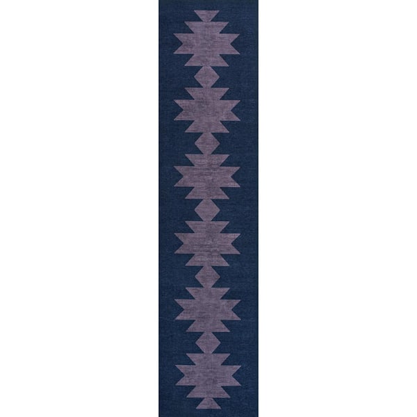 Chayton Minimalist Geometric Machine-Washable Navy/Purple 2 ft. x 8 ft. Runner Rug