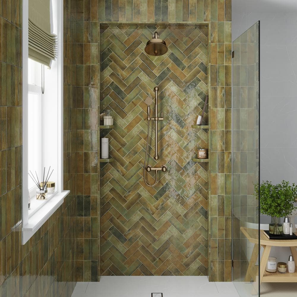Olive Green Glossy Ceramic Subway Tile 2.58'' x 7.9''
