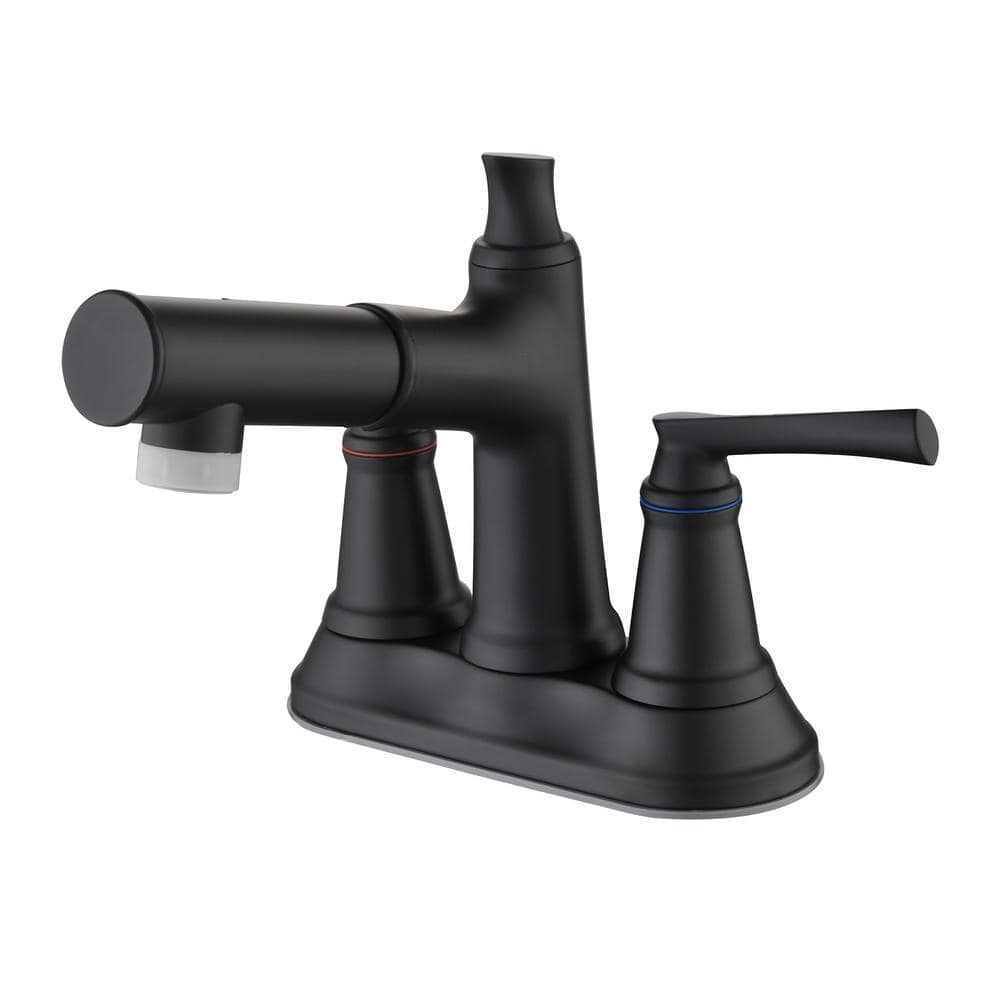 4 in. Centerset Double Handle High-Arc Bathroom Faucet with Pull Out Sprayer, Supply Line Included in Matte Black price history on PriceWatchPro