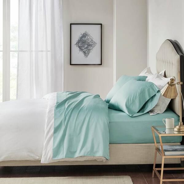 Madison Park 600 Thread Count 4 Piece Seafoam Cotton California King 100 Pima Sateen Sheet Set Mp20 6400 Pima Sateen Sheet Set Mp20 6400, 100 Cotton Bed Sheets California King