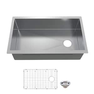 All-in-One Zero Radius Undermount 16G Stainless Steel 36 in. Single Bowl Kitchen Sink, Offset Drain, Spring Neck Faucet