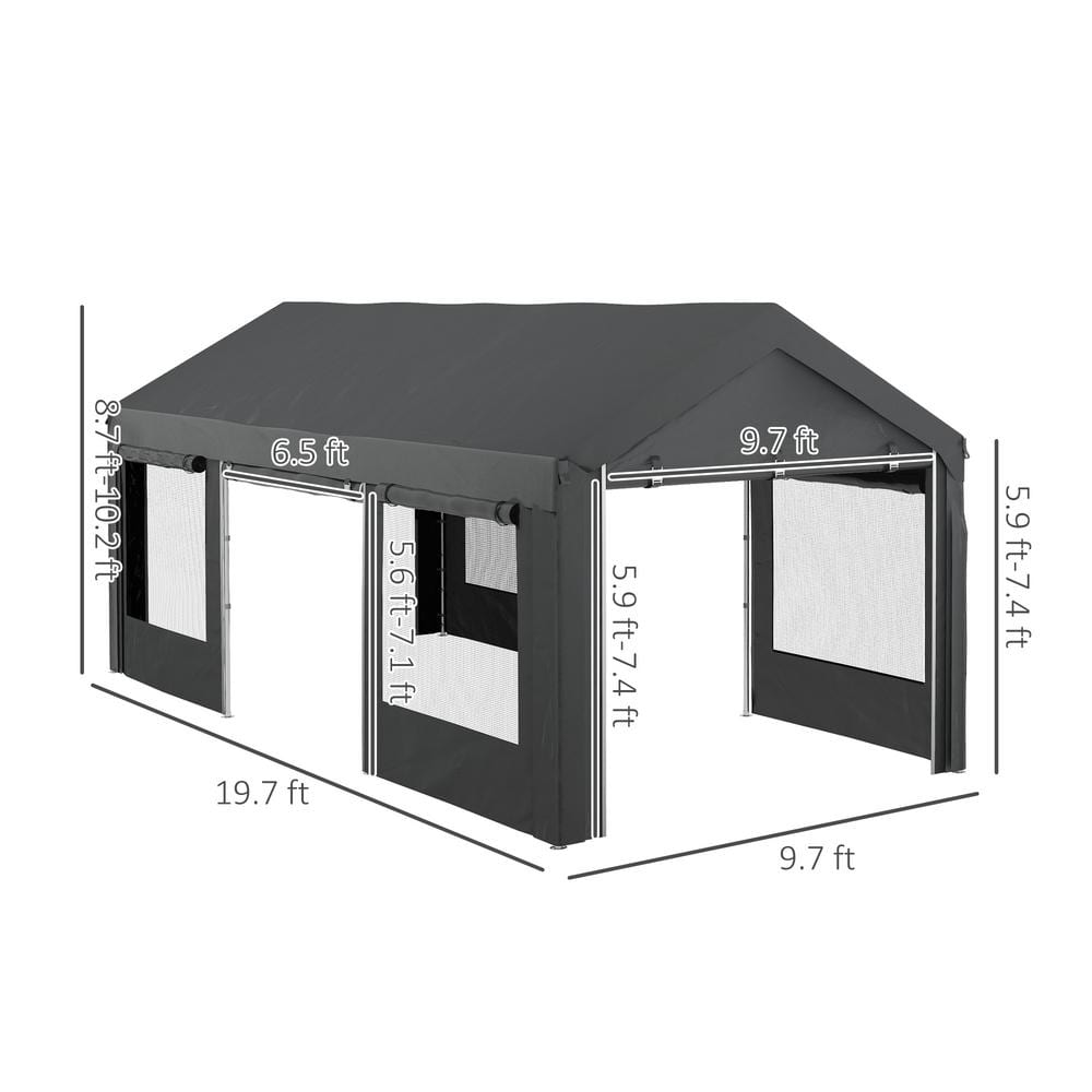 10' x 20' Gray Metal Portable Carport with Windows