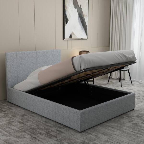 Lavendon Gray Queen Size Fabric Lift Up Storage Platform Bed Kb Bd005 002 Lavendon Gray Queen Size Fabric Lift Up, Beds With Storage Queen Size