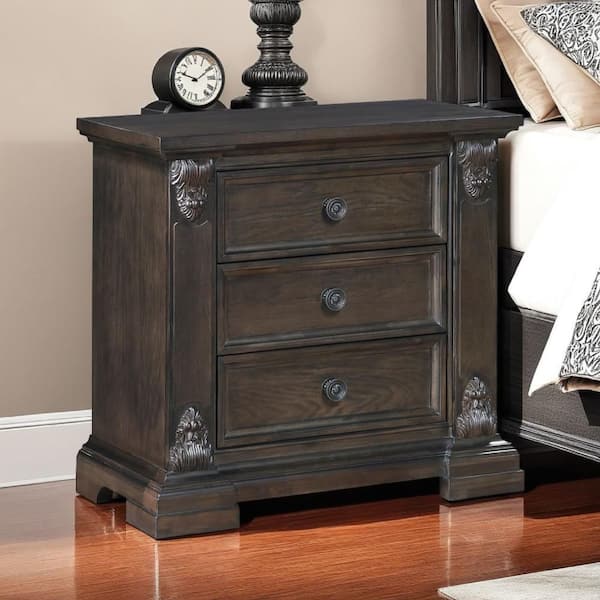 Walz Espresso Brown and Black 3 Drawer 18.5 in W Nightstand