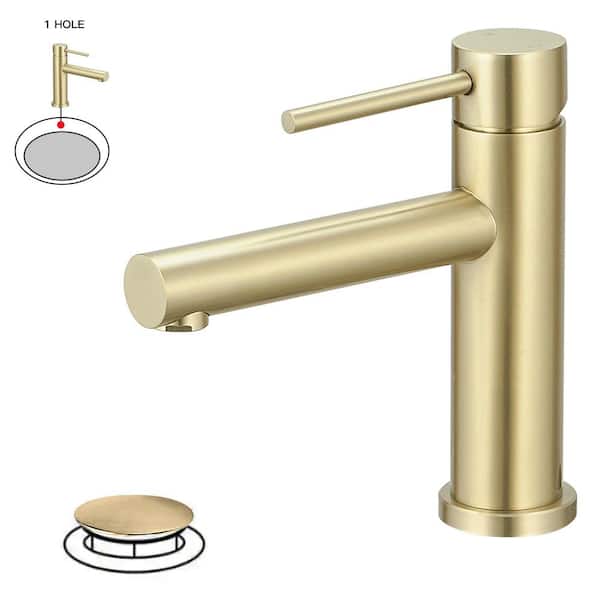 BWE Single-Handle Single Hole Low-Arc Bathroom Faucet with Drain Assembly Drip-Free Vanity Sink Faucet in Brushed Gold