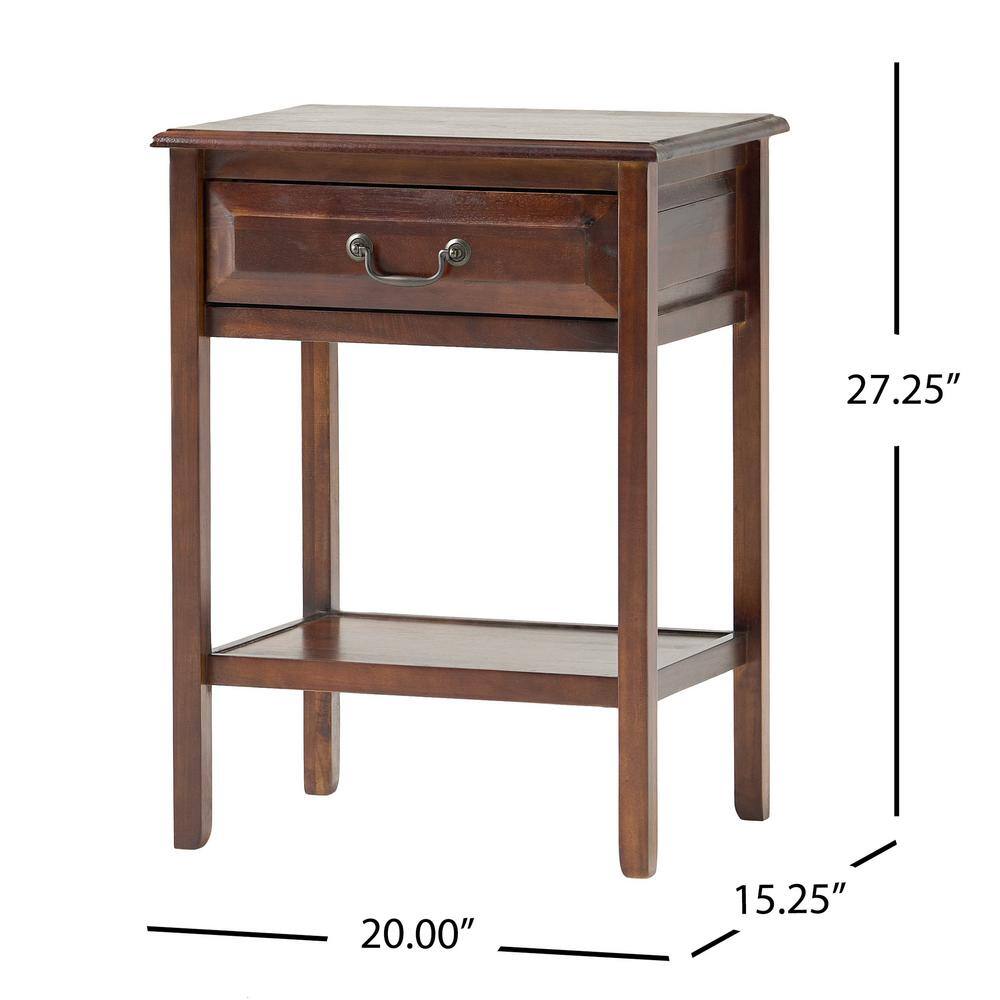 Brown Mahogany Rectangular Wood End Table with Storage