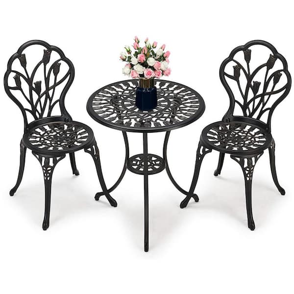 Black 3-Piece Aluminum Outdoor Bistro Set