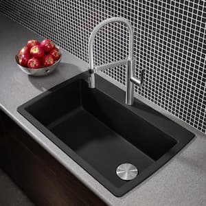 DIAMOND Silgranit Dual Mount Granite Composite 33.5 in. 1-Hole Single Bowl Kitchen Sink in Anthracite