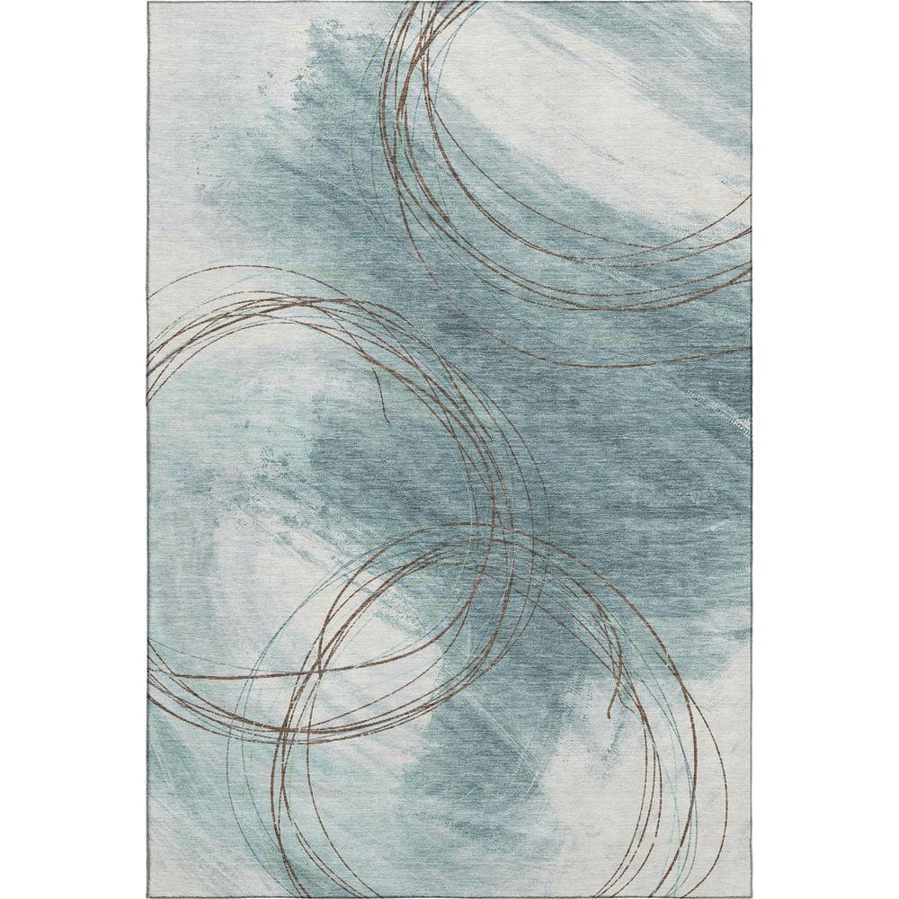Mayfield Premium Machine Washable Abstract AMF2396 Teal 3 ft. x 5 ft. Area Rug price history on PriceWatchPro