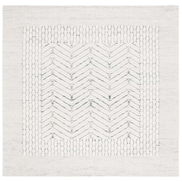 Marbella Ivory Green 6 ft. X 6 ft. Border Chevron Square Area Rug