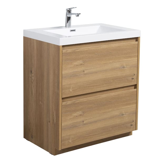 Eviva Haven 39 in. W. x 22 in. D x 17.7 in. H Oak Wall mount Bathroom Vanity with White Solid Surface Integrated Sink Top