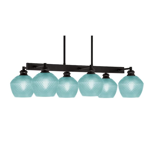 Unbranded Albany 6 Light Espresso Downlight Chandelier, Linear Chandelier for the Kitchen with Turquoise Glass Shades