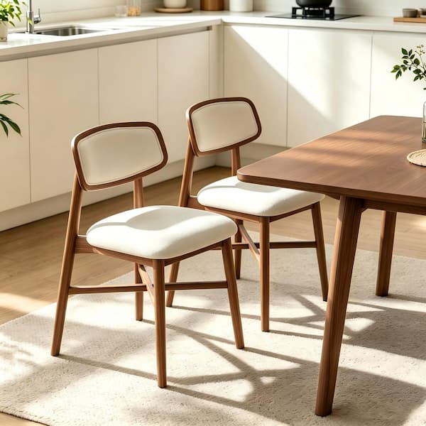 Robert Walnut Rubber Upholstered Seat Plush Comfort Modern Farmhouse Dining Chair Set of 2