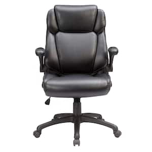 Winthrop Bonded Leather Adjustable Ergonomic Executive Office Swivel Chair 20 in. Black with Padded Flip Arms