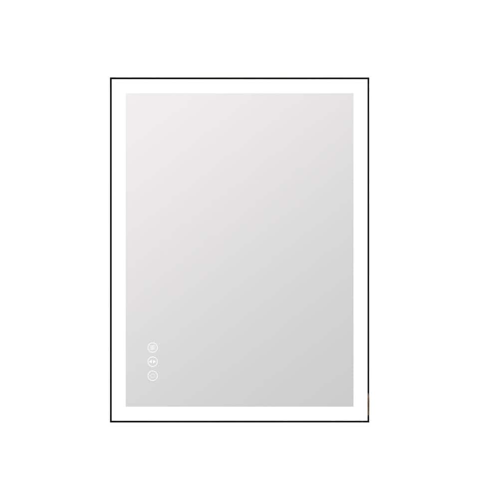24x32 Inch Black Aluminum LED Vanity Mirror with Anti-Fog