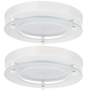8 in. 1-Light White Decorative Band Integrated LED Flush Mount with Floating Glass, Warm White 3000K (2-Pack)