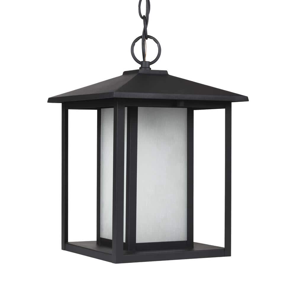 Hunnington Black LED Outdoor Pendant with Clear Seeded Glass