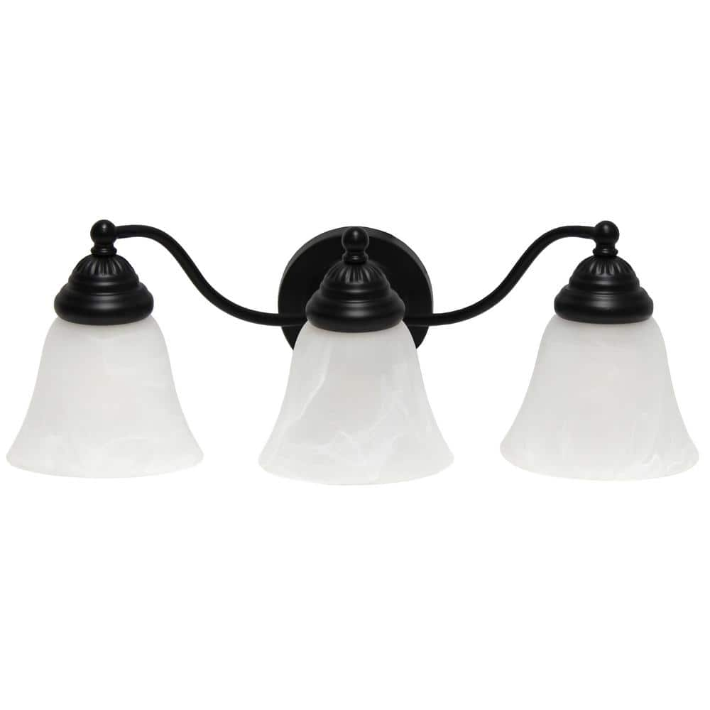 Lalia Home 7.5 in. 3-Light Black and Alabaster Shades Metal Glass Shade ...