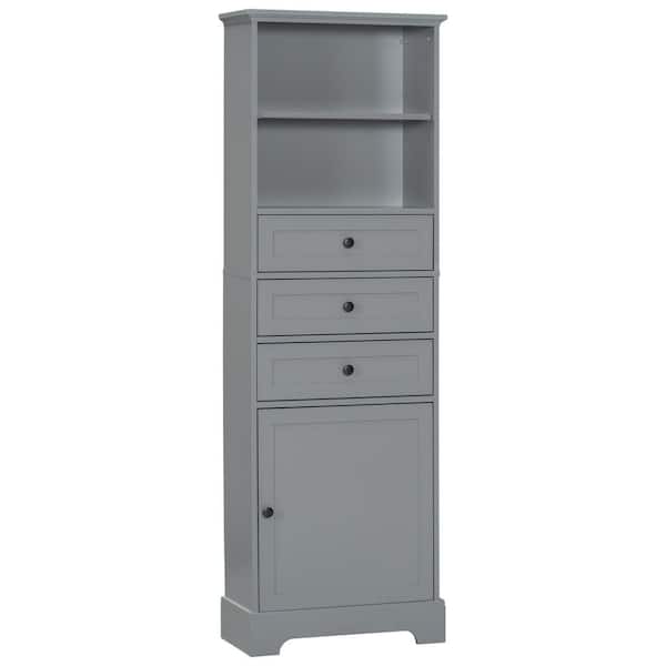 YSQCAR 22 in. W x 10 in. D x 67 in. H Gray MDF Freestanding Linen Cabinet with Door and Drawers, Adjustable Shelf
