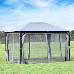 10 ft. x 13 ft. Grey Aluminum Soft-Top Outdoor Patio Gazebo with 4 Removeable Netting Sidewalls