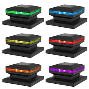 6-Pack 15 Lumen Outdoor Post Cap, Warm White RGB LED Lighting Light Fits 4 x 4, 5 x 5 or 6 x 6 Wooden Posts (Black)