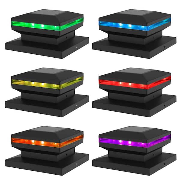 Angel Sar 6-Pack 15 Lumen Outdoor Post Cap, Warm White RGB LED Lighting Light Fits 4 x 4, 5 x 5 or 6 x 6 Wooden Posts (Black)