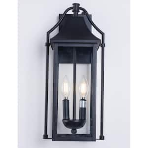 Hawaii 18 in. H 2-Bulb Black Hardwired Outdoor Wall Lantern Sconce with Dusk to Dawn