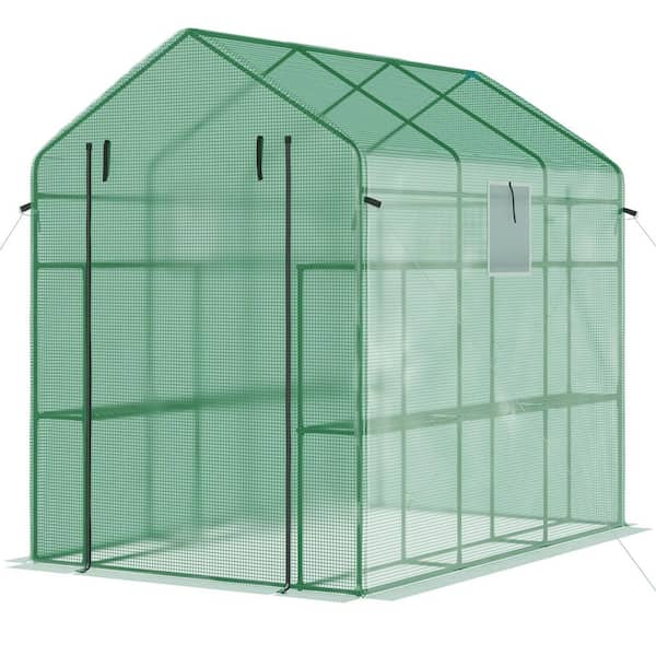 7 x 5. x 6 ft. Walk-in Greenhouse with Mesh Door and Windows 18-Shelf Hot House w/Trellis Plant Labels