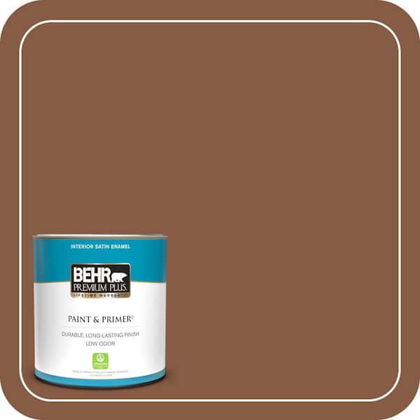 BEHR PREMIUM PLUS 1 qt. #ICC-80 Cinnamon Spice Satin Enamel Low Odor Interior Paint & Primer