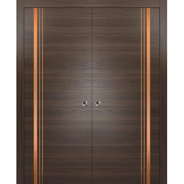Sartodoors 72 in. x 80 in. 2 Panel Chocolate Ash Finished Solid Wood with Honeycomb Sliding Door with Hardware