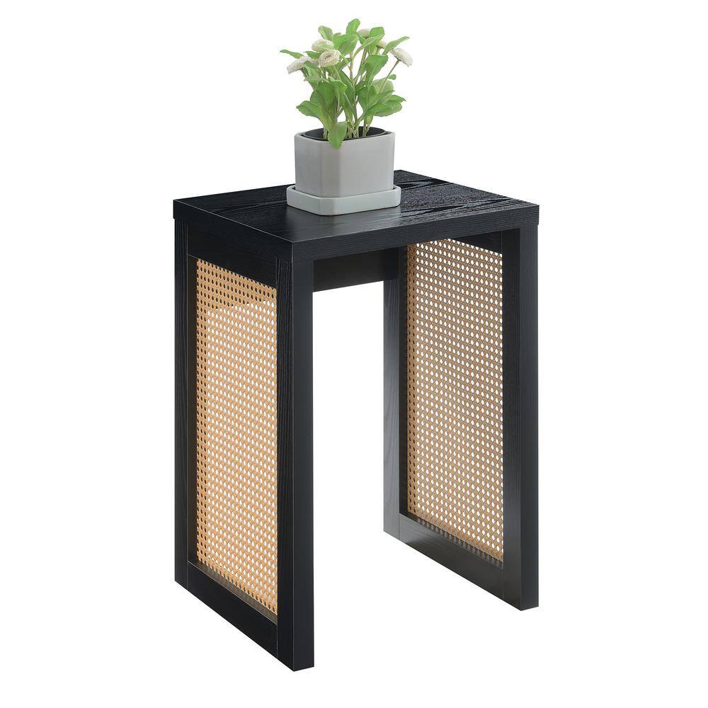 Black and Beige Rattan Weave Square End Table
