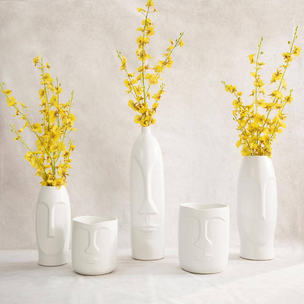 White Ceramic 14" Face Design Table Vase