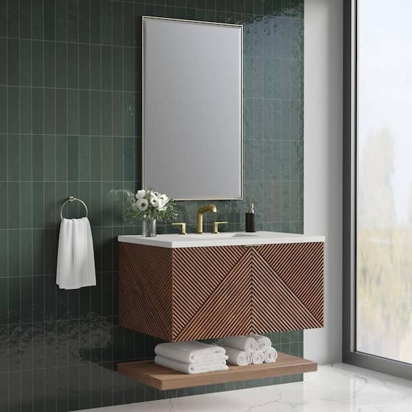 James Martin Vanities Marcello 36.0 in. W x 23.5 in. D x 37.2 in. H Single Bathroom Vanity Chestnut and Lime Delight Quartz Top