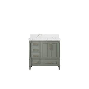 Hudson 36 in. W x 22 in. D x 36 in. H Right Offset Sink Bath Vanity in Evergreen with 2 in. Viola Brown Qt. Top