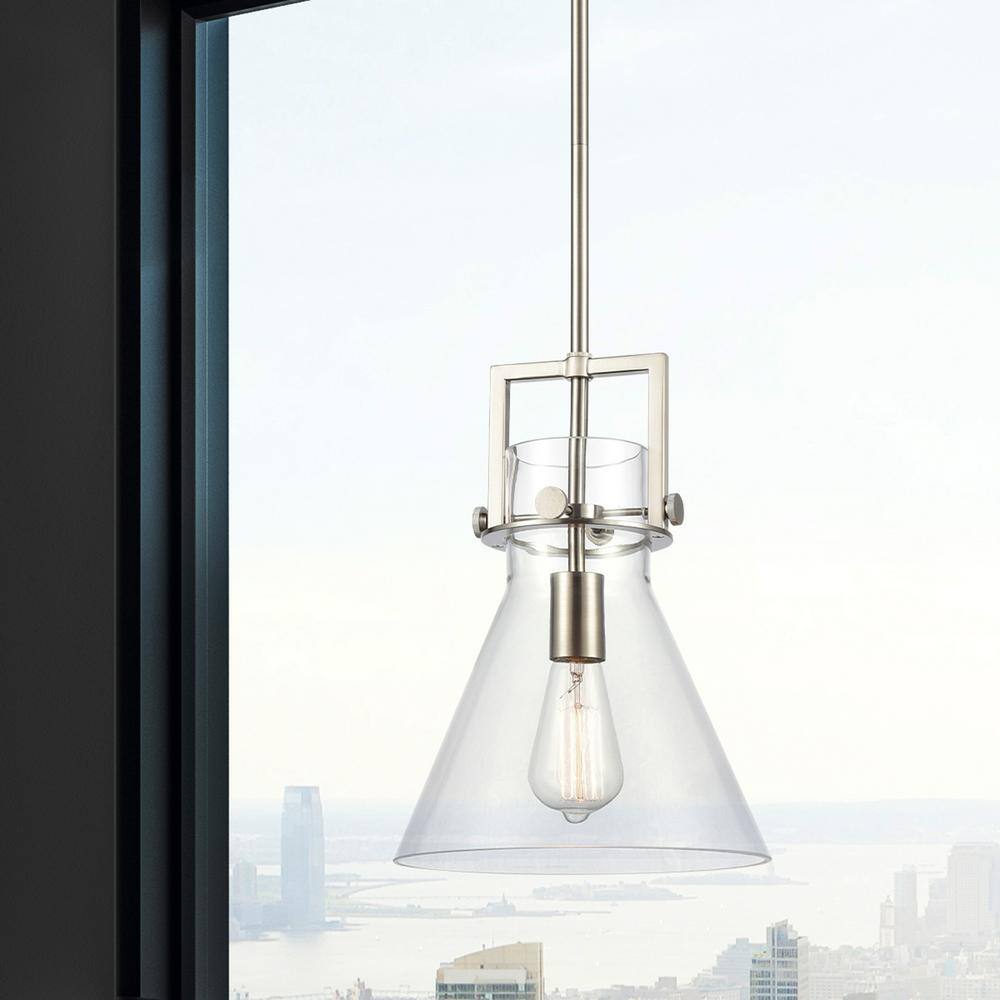 Newton Brushed Satin Nickel Mini Pendant with Glass Shade