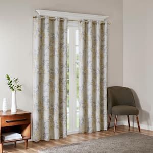 April Yellow Printed Botanical 50 in. W x 84 in. L Blackout Grommet Top Curtain