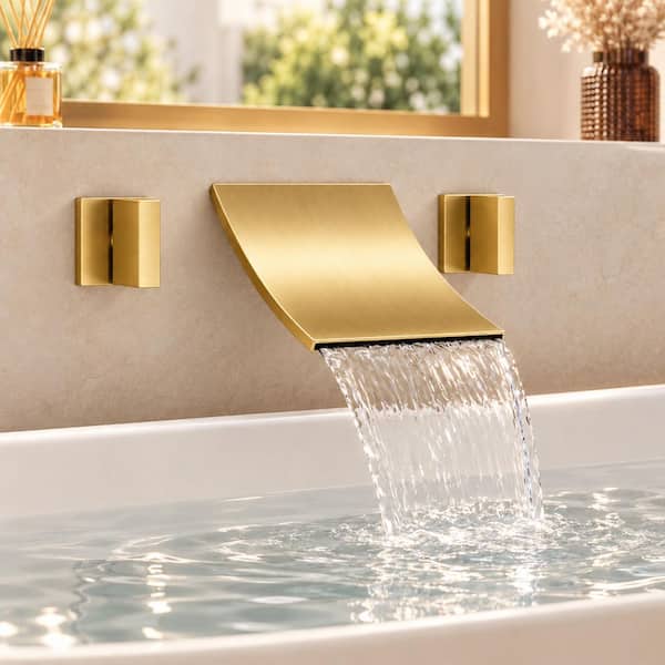 YAWWALK Double-Handle Wall Mount Roman Tub Faucet with Waterfall