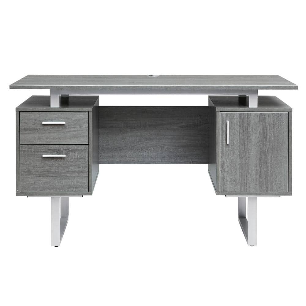 Sleek Modern Gray MDF Office Desk with Drawers and Filing Cabinet