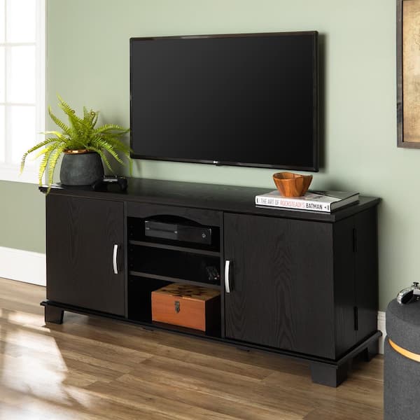 Walker Edison Furniture Company Jamestown 57 in. Black Composite TV Stand 65 in. with Doors