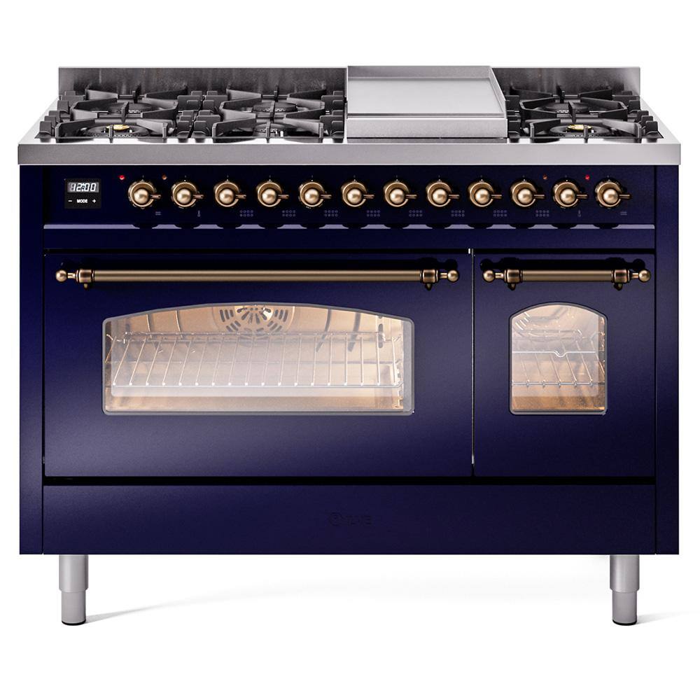 Nostalgie II 48 in. Dual Fuel Liquid Propane Range with 8-Burnerss, Griddle, Burnished Trim in Midnight Blue price history on PriceWatchPro