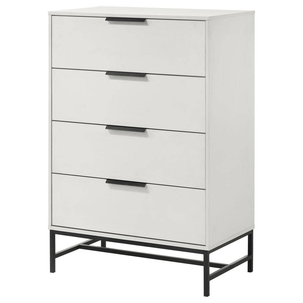Sonora White 4-Drawer Chest with Black Metal Base