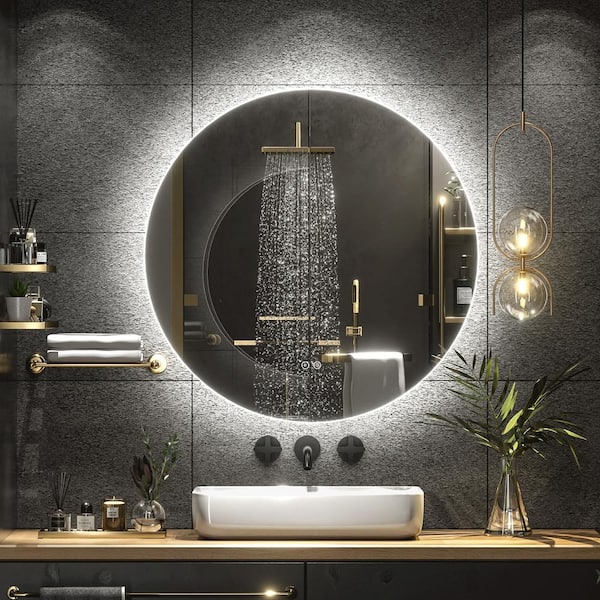 KIOTEE 24 in. W x 24 in. H Round Frameless Super Bright 192-Leds/m Lighted Wall Bathroom Vanity Mirror in Silvered Surface