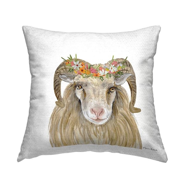 Stupell Industries Sheep with Flower Crown Outdoor Printed Throw Pillow by Sharon Kuplack