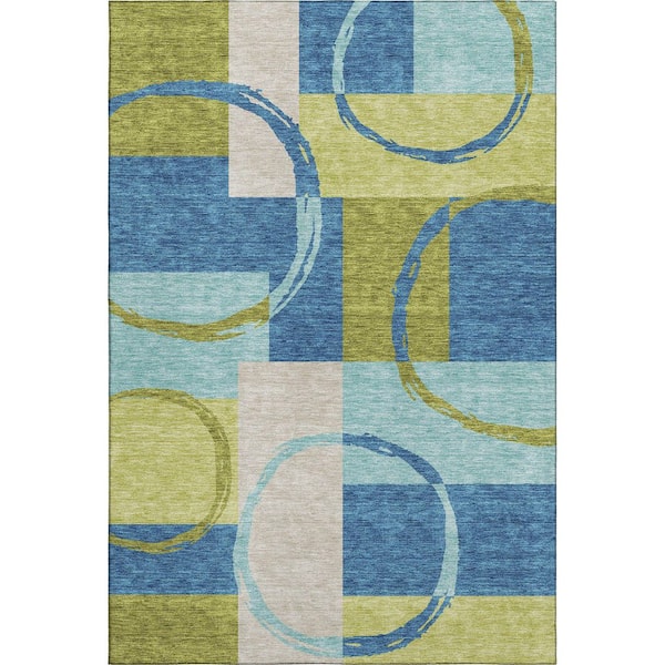 Mayfield Premium Machine Washable Abstract AMF943 Denim 3 ft. x 4 ft. Area Rug