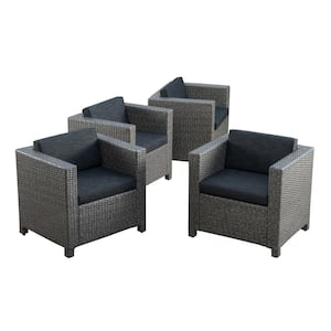 Puerta Dark Grey 5-Piece Faux Rattan Patio Conversation Set with Black Cushions
