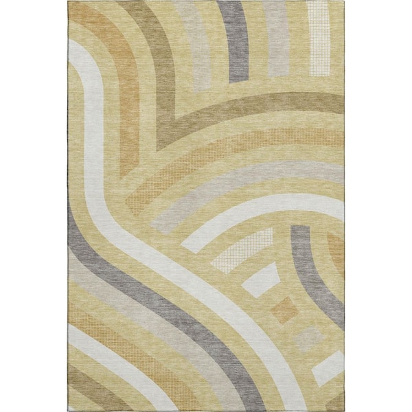 Mayfield Premium Machine Washable Abstract AMF2467 Wheat 9 ft. x 12 ft. Area Rug