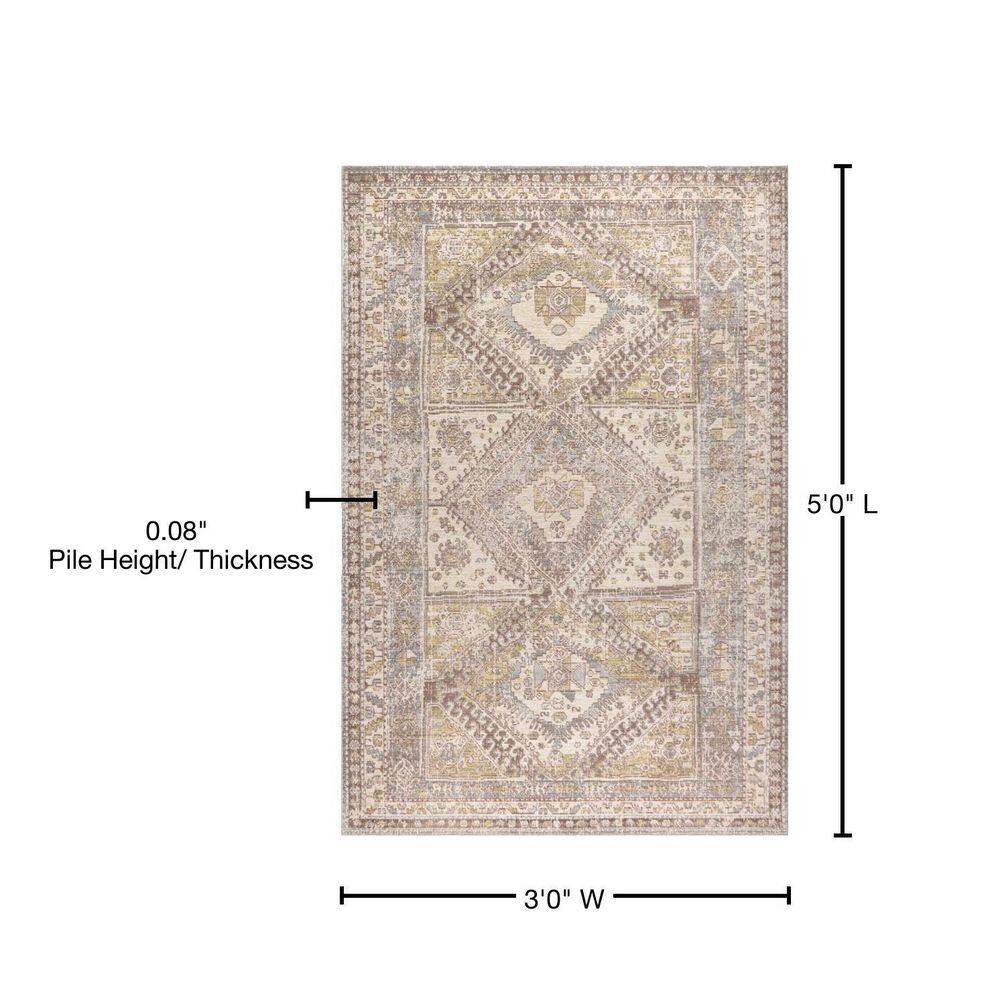 3'x5' Darija Medallion Synthetic Area Rug, Stain-Resistant Gray