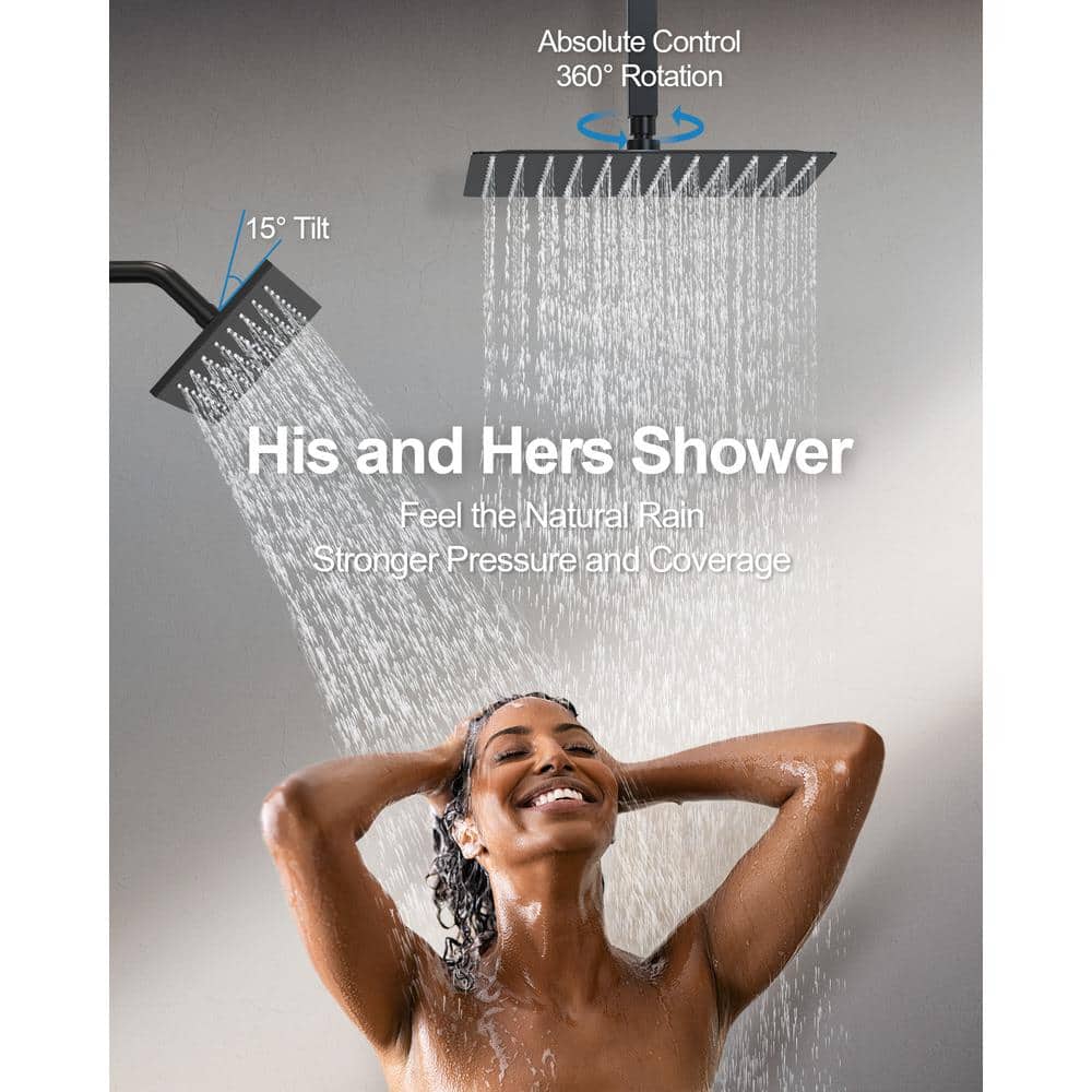 Matte Black Dual Mount Rainfall Shower System with Handheld Spray