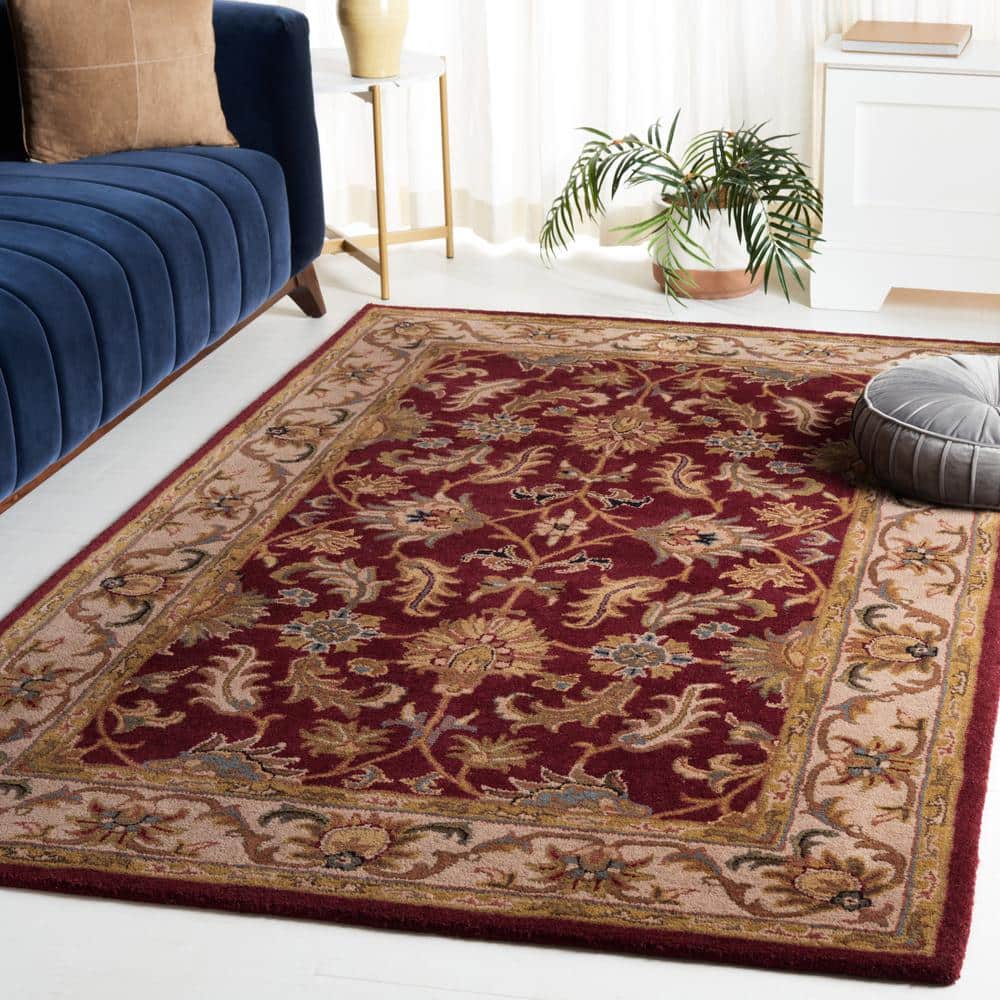 Hand-Tufted Red and Ivory Wool Oval Area Rug 8' x 10'