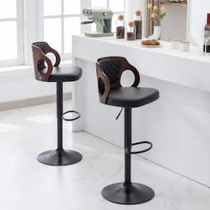 Modern Bar Stools Set of 2 Barstools Height Adjustable Counter Stools Swivel PU Leather Hydraulic Dining Chairs Black
